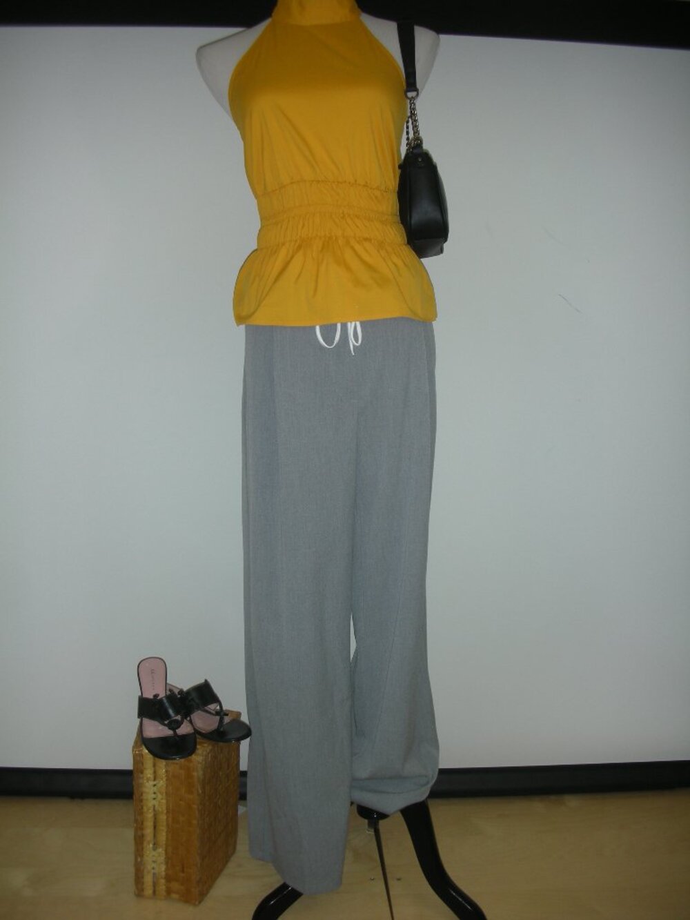 Zara Gray Wide Leg Dress Pants Satin Tie Waist Minimalist Office Quiet Luxury